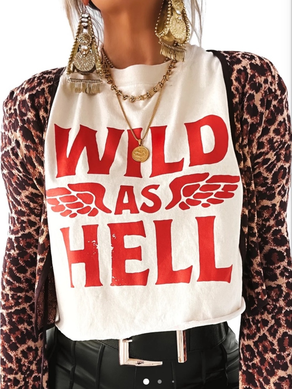 Pebby Forevee- White Graphic Crop Tee with Red 'Wild As Hell' Print - NEW